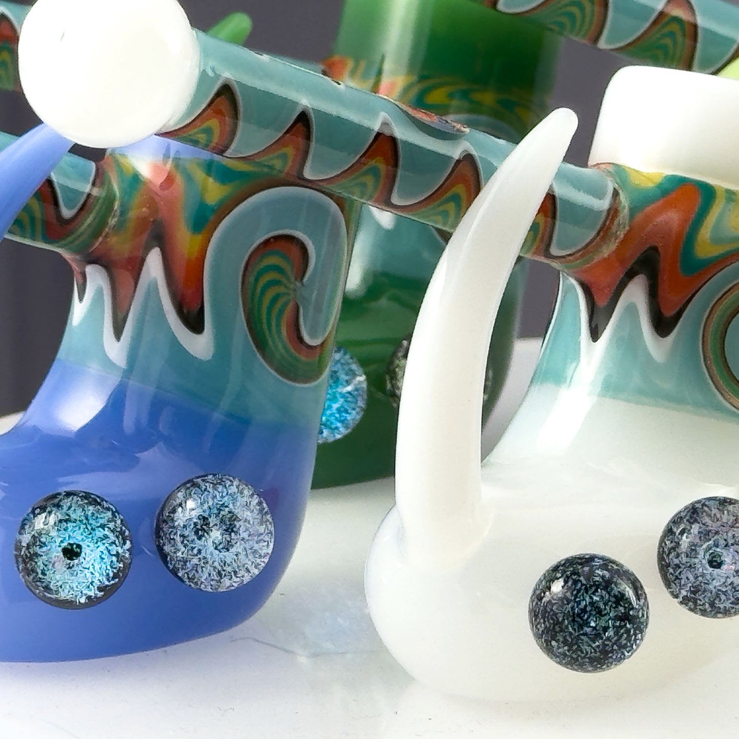 Fang Bub Pipe w/Dual Galaxy Marbles (Various Colors)